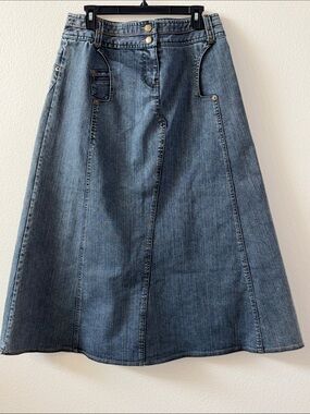 Romy Washed Blue Denim A-Line Maxi Skirt